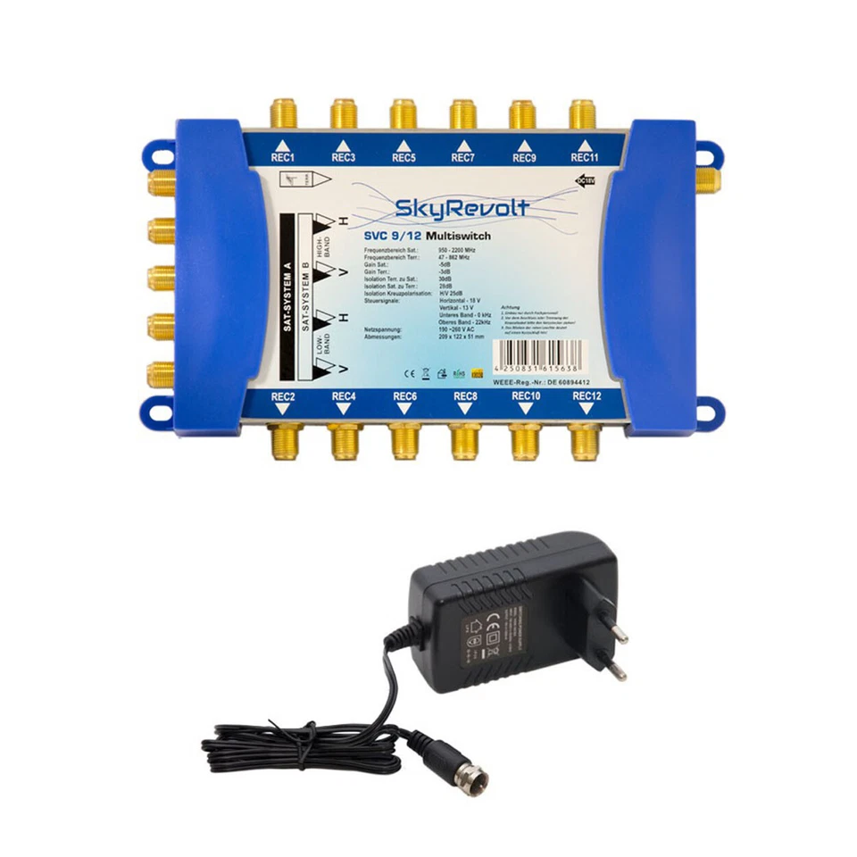 SkyRevolt 9/12 Multiswitch Multischalter SAT Verteiler 2 Satellit 12 Teilnehmer - Bild 1 von 1