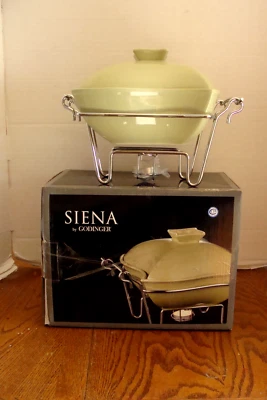 SIENNA by GODINGER Green Porcelain Covered Chafing/Casserole Dish w/Metal Stand- - Image 1 of 4