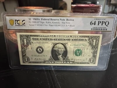 1969 A $1 Dollar Federal Reserve Star Note Boston PCGS 64 PPQ (Tough Series) - Image 1 of 3