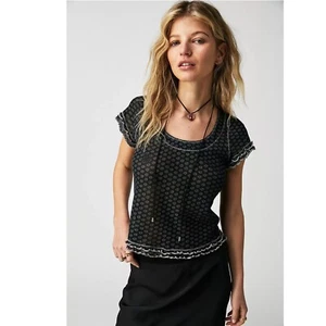 Free People Garner Tee Blouse Top Shirt Floral Ruffle Short Sleeve M NEW 281732 - Picture 1 of 7