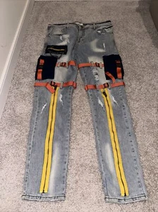  Preme mehrfarbige skinny Cargo Stretch Herrenjeans Größe 38x34 mit Riemen neu mit Etikett - Bild 1 von 7