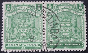 Par de medio penique Rhodesia 1898 con montura selinda de un solo dígito para matasellos del año - Imagen 1 de 1