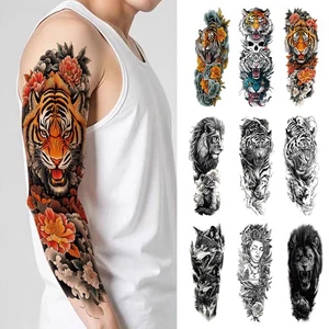Temporary Fake Tattoo Full Leg Arm Waterproof Tiger Tattoo Sticker Long Lasting - Picture 1 of 22