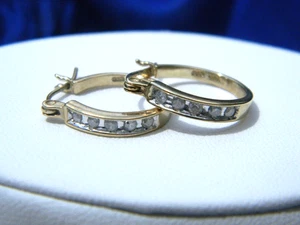 10K Gold Diamond Hoop Earrings - Picture 1 of 7
