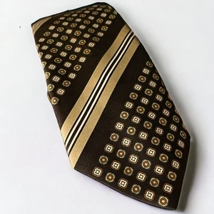 Corbata vintage Oleg Cassini marrón a rayas diagonales corbata geométrica punteada - Imagen 1 de 3