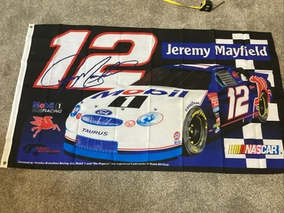 Vintage NASCAR Jeremy Mayfield Mobile 1 Ford# 12 PREMIUM 1 SIDED 3'X5' FLAG BSI - Image 1 of 4