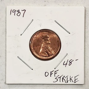 Lincoln Cent Red 1987 ~ Colpito fuori centro US errore di conio non circolato - Foto 1 di 2