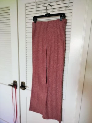 Zara Flare Leg Ribbed Knit Pants Size Large Dark Mauve Tall - Image 1 of 4