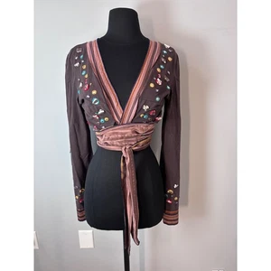 ANTHROPOLOGIE A Common Thread Wickeltop verziert braun Langarm LARGE - Bild 1 von 13