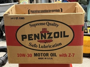 Vintage Pennzoil OIL COMPANY CAN ADVERTISING CARDBOARD BOX SHIPPING Gas Station - Picture 1 of 2