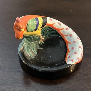 Ceramic Peacock Art Deco Hand Painted Trinket Dish Rare - Picture 1 of 7