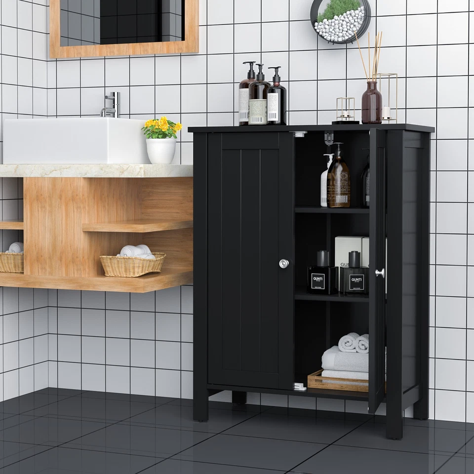 Costway Bathroom 2-door Floor Storage Cabinet Space Saver Organizer Black