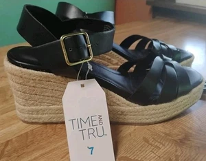 Time And Tru Damen-Espadrille-Sandalen Größe 7 Memory Foam 3 1/2" Keilabsatz neu mit Etikett - Bild 1 von 9