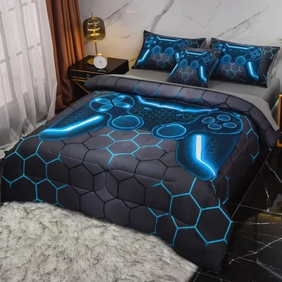 6Pcs Game Console Comforter Set with Sheets for Boys Girls Kids Teens, Geomet... - Image 1 of 4