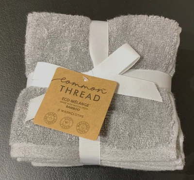 5 PC Common Thread Eco-Melange Made With Rayon From BAMBOO Washcloths LT Gray - Изображение 1 из 4