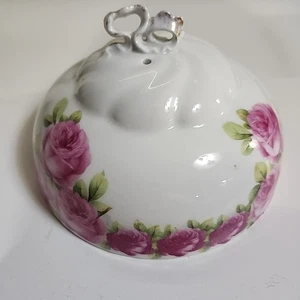 Pink Roses Porcelain Dish Cover 7" - Picture 1 of 8