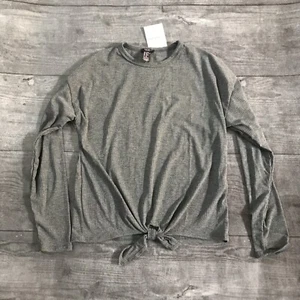 Girl’s Forever 21 Knit Top Charcoal 13/14 Tie Bottom Ribbed - Picture 1 of 5