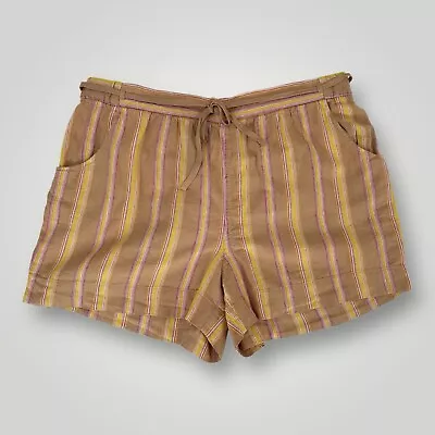 NOVO $59 Lane Bryant Plus 22 24 Slub Pull On Shorts Listrado Bronzeado Mistura de Linho Novo com etiquetas - Imagem 1 de 4