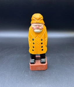 Wooden Hand Carved Old Man Sailor Fisherman Yellow Black Decor Accent NO PIPE - Picture 1 of 10
