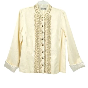 Vents d Ailleurs Cream Jacket Blazer Embroidery Beaded Size 12 Vintage Boho Neru - Picture 1 of 15