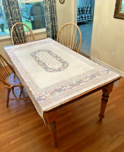 Vintage Cottagecore Tablecloth Summer Picnic Pink White Floral Farmhouse 1960s - Picture 1 of 8