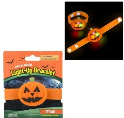 8.5" Halloween Light-Up JACK-O-LANTERN SNAP BRACELET - Image 1 of 2