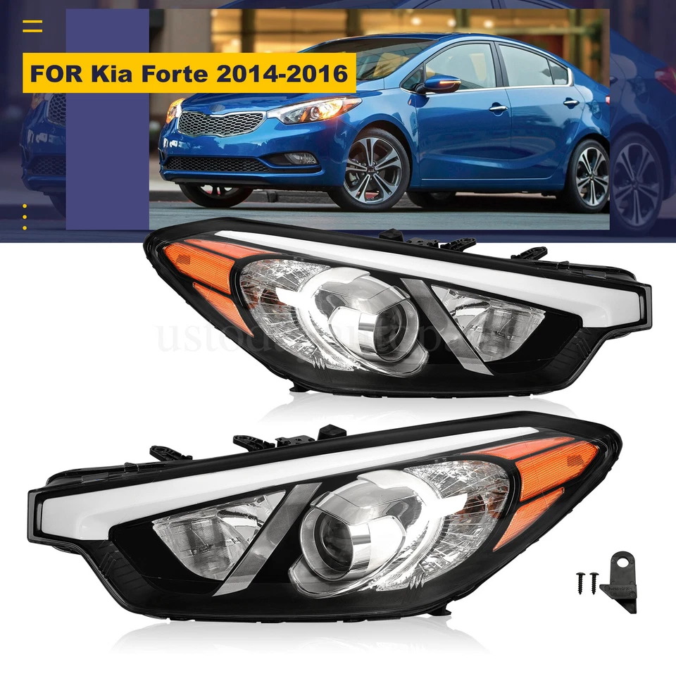 Headlights Pair For 2014 2015 2016 Kia Forte Left+Right Halogen Headlamps No LED - Изображение 1 из 4