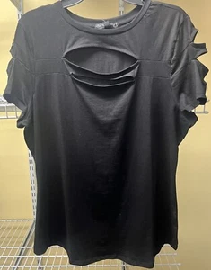 Derek Heart Plus Black Short Sleeve Cut Outs Chest Shoulders Choose 1X 2X 3X New - Picture 1 of 13