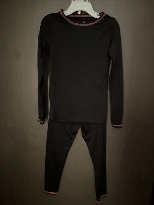 Nuevo con etiquetas Conjunto de 2 piezas Cuddl Duds para niñas Comfortech Poly negro/rosa Top y pantalones XS Foto 1 de 4
