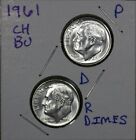 1961 P&amp;D Roosevelt Dimes 10C CH BU LUSTER! 90% Silver US Coins