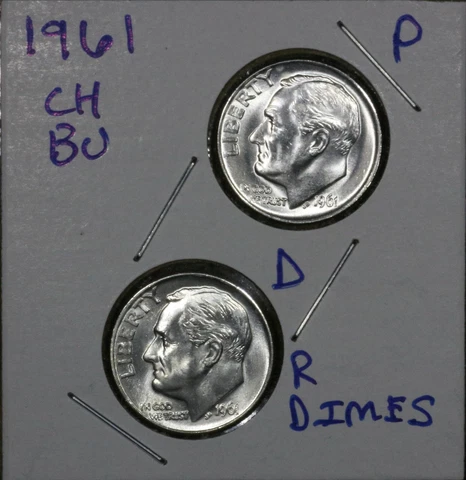 1961 P&D Roosevelt Dimes 10C CH BU LUSTER! 90% Silver US Coins Cover