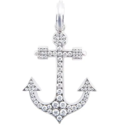 0.95CT Vivid White Lab-Created Diamonds In 935 Argentium Silver Anchor Pendant - Image 1 of 3