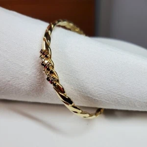 Armreif 7,75" NEU Vintage 14k vergoldet Glas Rubin Strass Armband schwer 90 - Bild 1 von 8