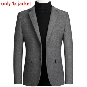 Business Men Woolen Blend Suit Jacket Coat Blazer Two Button Slim Fit Party Coat - Picture 1 of 15
