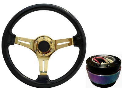 Black Gold TS Steering Wheel + NEO CHROME Quick Release boss BN for MG - Image 1 of 4