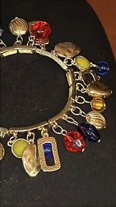 Vintage Multicolor CHARM Bracelet Stretch Expansion Colorful Dangle Charms - Picture 1 of 10