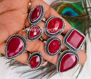 Natural Pink Ruby Gemstone 925 Silver Plated Ring Wholesale Lot Women Rings B113