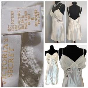 Vtg 90's Victoria's Secret S Slip Dress Satin Lace Gold Label Midi Ivory Y2k - Picture 1 of 20
