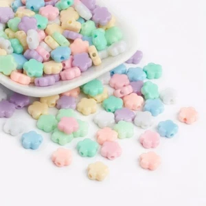 Flower Shape Beads Mixed Colour Plastic Pretty Pastels Shiny 9mm Diameter 50pcs - Picture 1 of 3