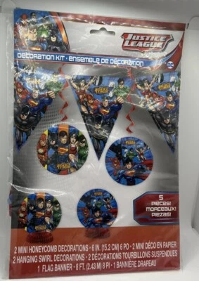 Liga de la Justicia 5 Piezas Mesa Banner Fiesta Decoración Kit Suministros Cumpleaños NUEVO Foto 1 de 2