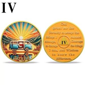 4 Year AA Medallion Sunlight Bus Design Recovery Milestone Sobriety Chips Gift - Picture 1 of 18