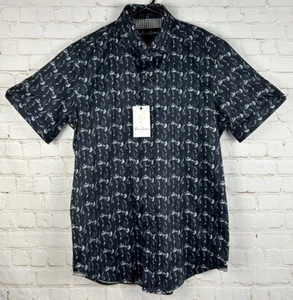 Neu mit Etikett Robert Graham Tucker Herren Large schwarz Blumenmuster Kurzarm Knopfleiste Größe L - Bild 1 von 9