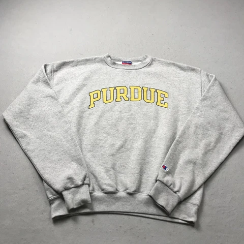 Purdue Boilermakers Sweatshirt Mens Medium Gray Champion Crewneck Fleece NCAA Cover