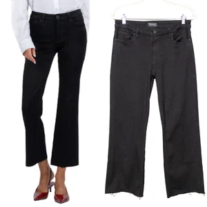 KUT FROM THE KLOTH Kelsey Mid Rise Ankle Flare Jean Black Raw Hem Women's 10 - Picture 1 of 4