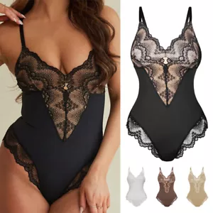 Women Tummy Control Bodysuit Body Shaper Jumpsuit Sexy Lace Shapewear Backless - Picture 1 of 23