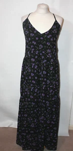 NEU OHNE ETIKETT GRÖSSE 10 VIOLETT ROMANCE SCHWARZ GEBLÜMT TRÄGER MAXIKLEID 5972 - Bild 1 von 5