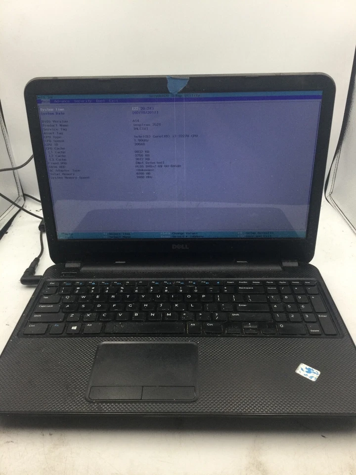 DELL INSPIRON 3521 - BOOTS TO BIOS - INTEL I3 3337U - NO RAM - READ DESCRIP -BB - Image 1 of 4