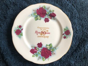 Duchess Bone China 40th Anniversary (Ruby Wedding) 8” Plate - Roses, Gold Trim - Picture 1 of 4