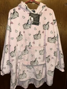 Throwzy Oversized Hoodie Pink With Cats One Size MARLO LORENZ NEW! - Picture 1 of 8