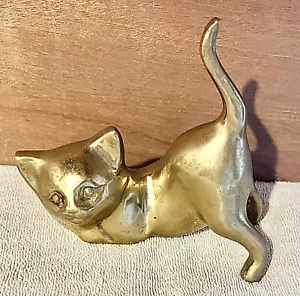 Vintage Messing Stretching Kitty Katze Figur 5,25" groß - Bild 1 von 2